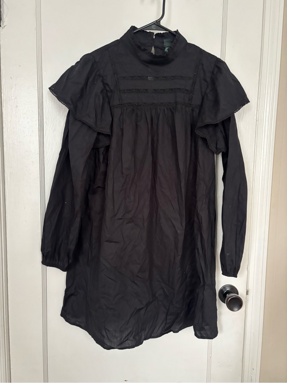 Universal Thread Black Long-Sleeve High Neck Lace Yoke Dress